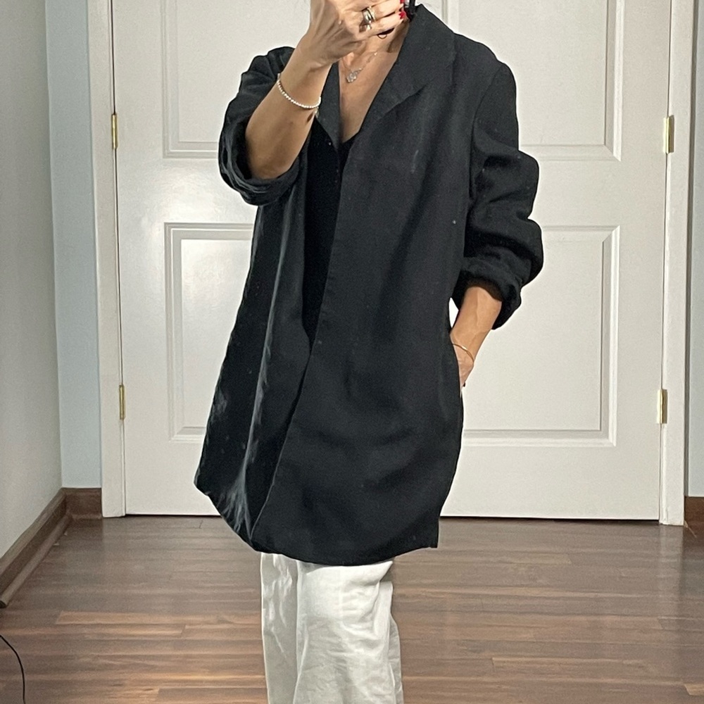 Coldwater Creek Black 100% Linen Open Longline Jacket size 6 - Picture 3 of 11